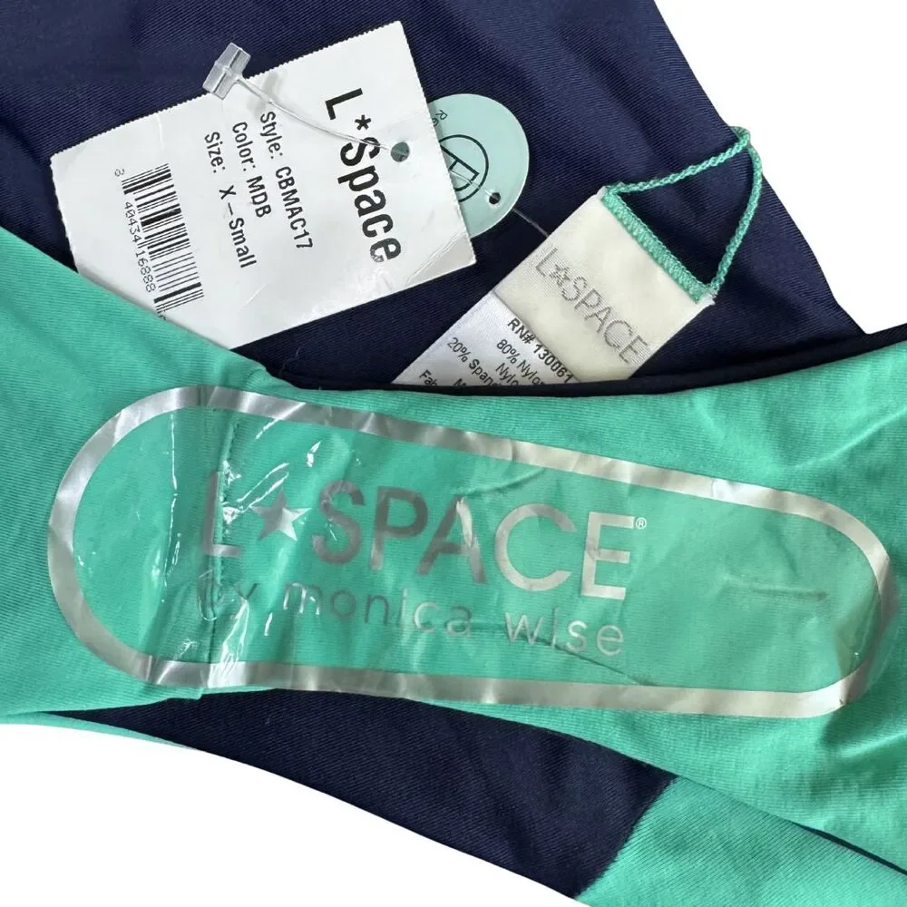 L*SPACE Mia Bikini Bottom XS Reversible Blue Green Colorblock NWT